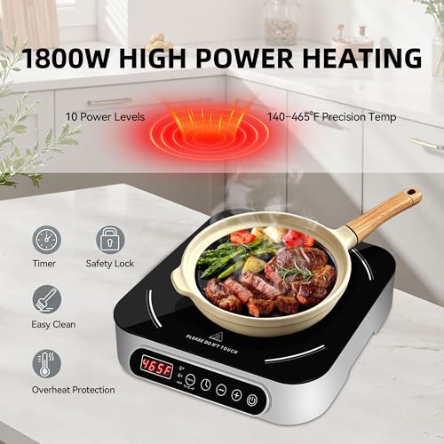 Portable Induction Cooktop 1800W 10 Power Levels&Probe