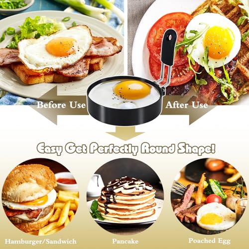 2 Pack Round+Heart Egg Rings Set with Silicone Handle