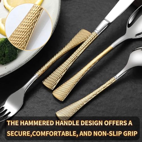 Hammered Silver Gold Silverware Set (Silver Gold / 20 Pieces Set)