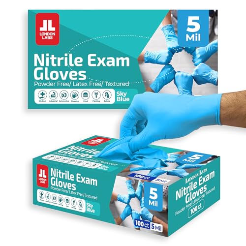 Sky Blue 5 Mil Nitrile Exam Gloves Disposable Latex Free (Sky Blue / X-Large)