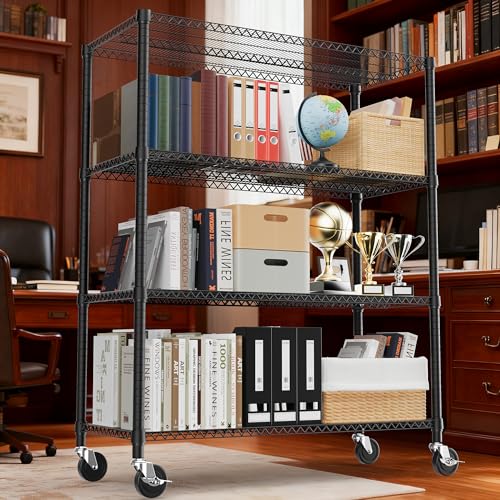 2640LBS 53.1" W 4 Tiers Shelf Steel Storage Shelves Shelving Unit Steel Organizer Wire Rack for Home (4 tier, 23.6" D x 53.1" W x 73.6" H / Black)
