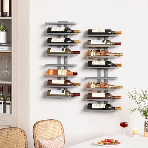 2 Set 8 Tier Wall Mount Wine Rack (2 Pack (16 Bottles) / Grey)