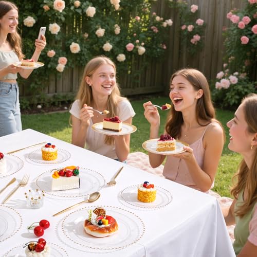 100pcs Clear Plastic Plates with Gold Beads for Bridal Showers (Clear and Gold Plastic Plates / 100PCS)