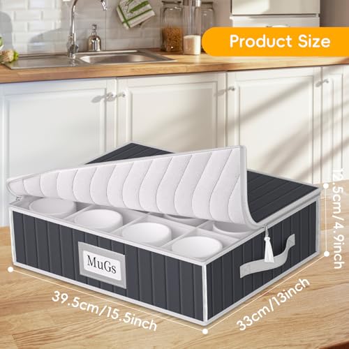 Mug and Cup Storage Box with Dividers (Gray01 / 2 Pack Mug and Cup Storage Box (Gray))