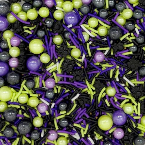 Green & Black & Purple Spiders Sprinkles Mix Size Halloween Themed Cake Decorations Cupcake Toppers Perfect for Wedding Valentine Supplies 4.58OZ (Green&Black&Purple-Spider)