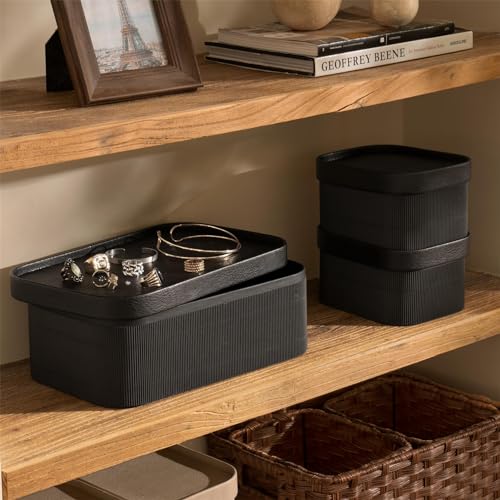Decorative Storage Boxes with Lids Faux Leather (3 Count)