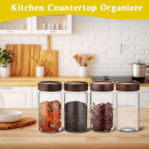 18 OZ Glass Coffee Jars with Top Screw Lid Ground Sugar Spice Herb Container Clear Glass Jar Round Food Storage Canister for Pantry Tea Coffee Bean Spice Cookies Salts (2×550ml(18oz))