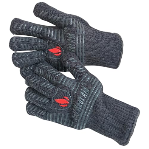 Grill Gloves Heat Proof for Men Grilling BBQ Heat Resistant Gloves (Gray / Mid Cuff - Large Palm)