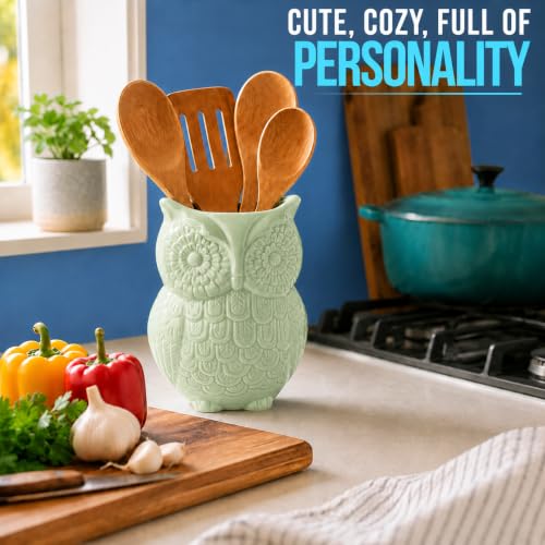 Sage Green Owl Utensil Holder (Sage Green)