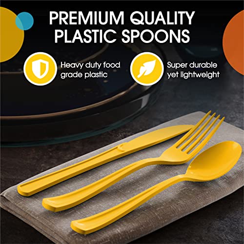 Yellow Plastic Forks 200 Pieces Yellow Forks Disposable Utensils Heavy Duty Plastic Cutlery Set Disposable Cutlery Sets Flatware Sets Silverware Set Party Supplies & Party Tableware (Yellow / Forks)