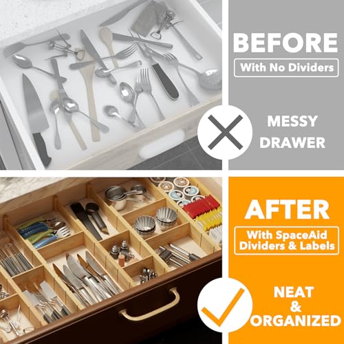 Bamboo Drawer Dividers with Inserts and Labels (2.35''H, 17''-22''L, 10 Dividers / NATURAL)
