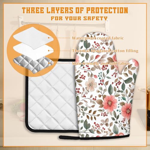 Pink Poppy Floral Oven Mitts and Pot Holders Set (4 Count)