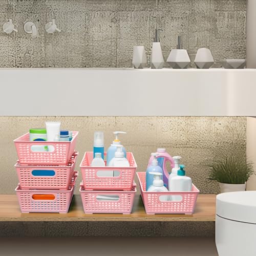 Stackable Woven Plastic Basket (Pink)