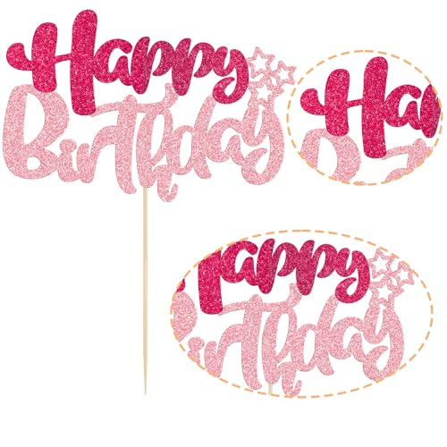 1Pcs Glitter Happy Birthday Cake Topper for Celebrating Anniversary Theme Party Cake Decorations Supplies Rose Red Pink