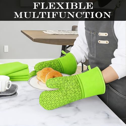 Oven Mitts and Pot Holders Sets 6pcs (Meadow Green)