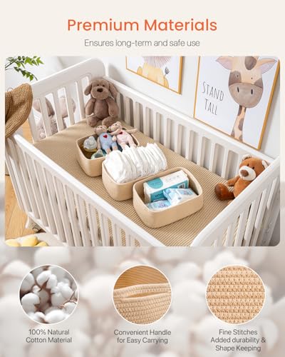 Small Woven Storage Basket for Organizing (Beige / 12"L x 8"W x 4.5"H)