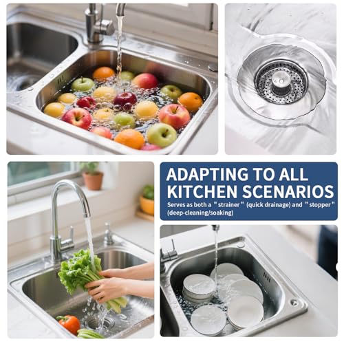 3-in-1 Kitchen Sink Drain Strainer & Sink Stopper 2 Pack - 304 Stainless Steel Sink Drain Strainer, Pop-Up Anti-Clog Design, Fits Standard 3-1/2'' Sink Drains (Sus304 Brushed 2pack)