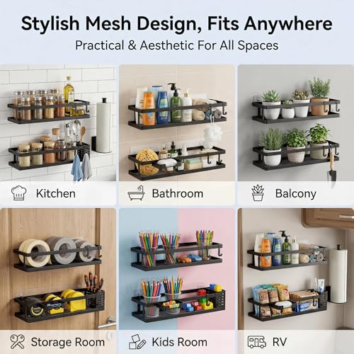 5-in-1 16.5" Extra Long Kitchen Organizer & Shower Caddy Set, Wall Mount Spice Rack with Paper Towel Holder, Utensil Holder & Soap Dish, Rustproof Mesh - Matte Black, Guardrail (Matte Black / 5-in-1 Minimalist (16.5" Extra Long))