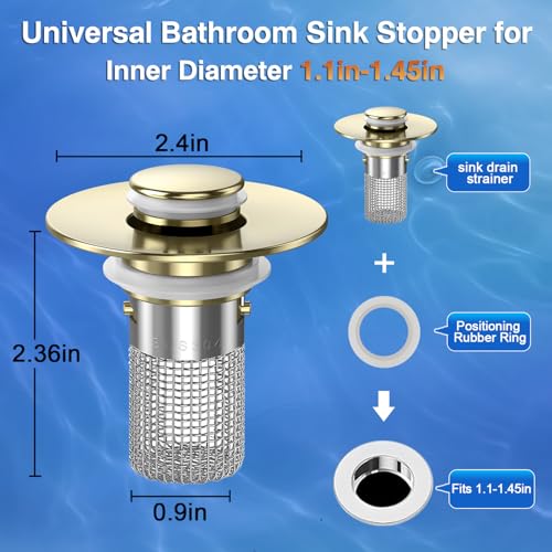 Bathroom Sink Drain Strainer (Brushed Gold (4pcs))