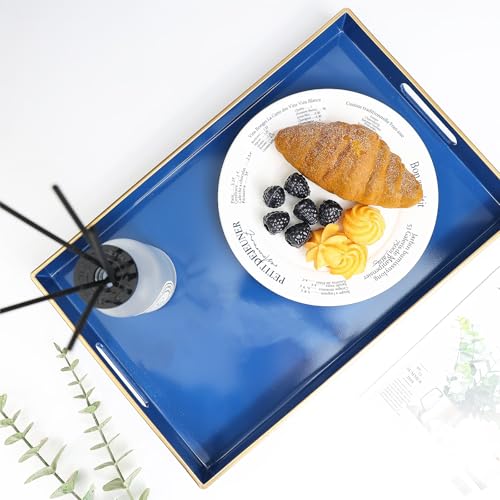 Blue Decorative Serving Tray with Handles (Navy Blue)