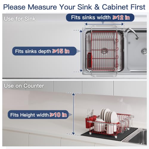 Red Dish Drying Rack in Sink with Mat (Red / For 12"-30"w Sink, with Mat)