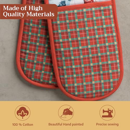 Double Oven Mitts 100% Cotton Double Oven Glove (125 - Megeve / 7" x 35" (Double Oven Mitt))