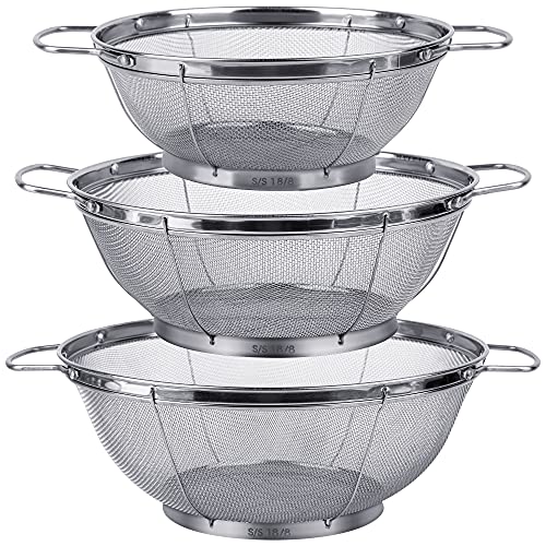 3 Pack 18 8 Stainless Steel Colander Sieves (3 Qt. + 4 Qt. + 5 Qt.)