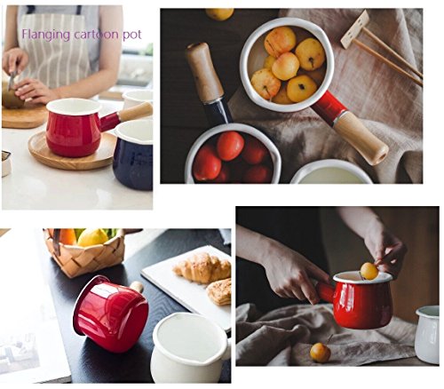 Mini Enamel Milk Pot 4 Inch 17 Oz Dual spout Small Pot (Red)