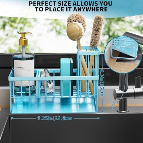Blue Kitchen Sink Caddy Organzier with High Brush Holder