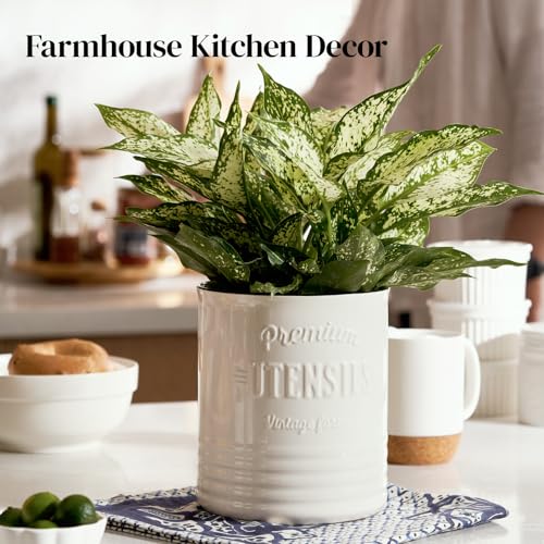 7.2" Large Ceramic Utensil Holder for Kitchen Counter (7.2 Inch / White)