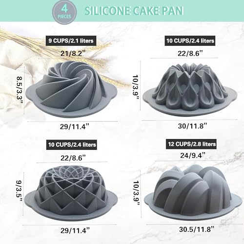 4 Pieces Silicone Fluted Cake Pans (4pcs fluted cake pans (9/10/12 Cups))