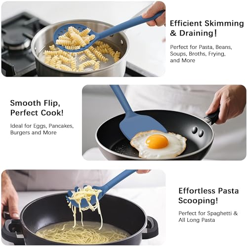 Silicone Kitchen Cooking Utensils Set (PureDarkBlue)