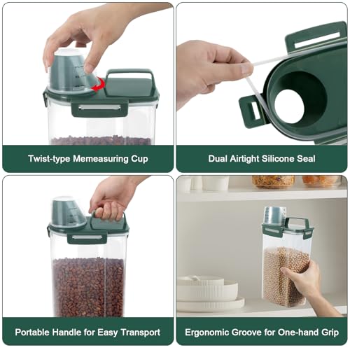 2 Pack 3 Lbs Pet Dog Cat Food Storage Containers for Travel (Pine Green-3L 2Pack)