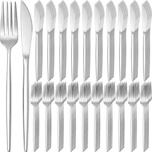 100 Pieces Stainless Steel forks and knives Dinner Flatware Set Tableware Cutlery for Butter Kitchen Restaurant (8.8 Inches，8.4 Inches / Silver)