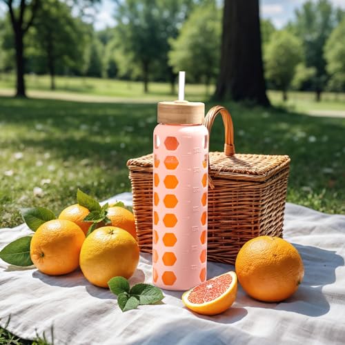 Glass Water Bottle (Pink / 32 Ounces)