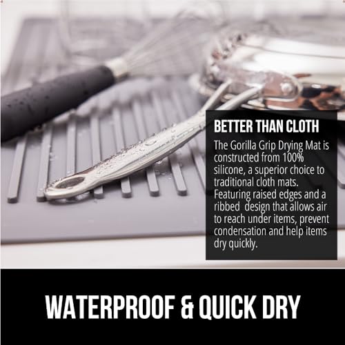Patented BPA Free Silicone Dish Drying Mat (13" x 11" / Silicone / Gray)