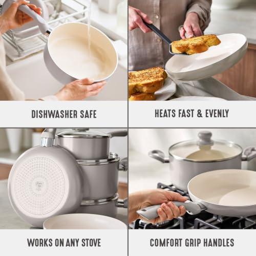 16pc Ceramic Nonstick Pots & Pans Cookware Set (16 Piece Cookware Set / Bloom / Gray)