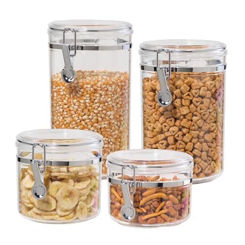 4pc Clear Canister Set with Clamp Lids Airtight Containers in Sizes Ideal for Kitchen & Pantry Storage of Bulk (4-Piece Value Set)