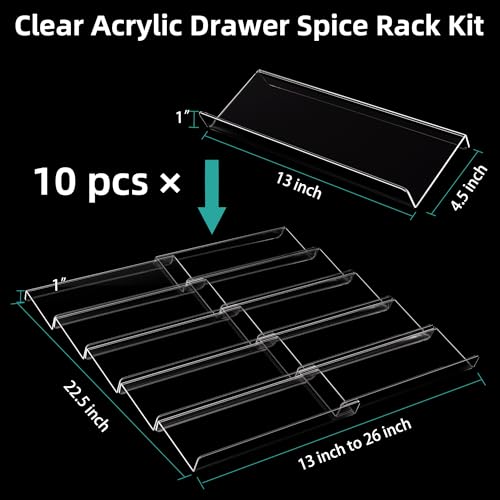 Acrylic Spice Drawer Organizer (Transparent / 10 Pack)