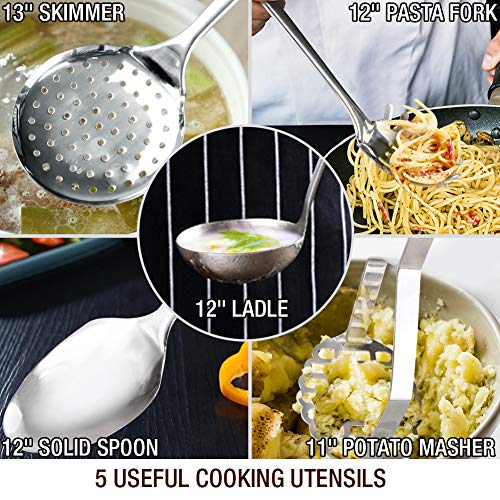14 Piece Nickel Free Stainless Steel Cookware Set (Shiny SILVER - Mirror Polished - 6 Years Warrantv / 14 PCS - 4MM Thick 3-PLY Base)