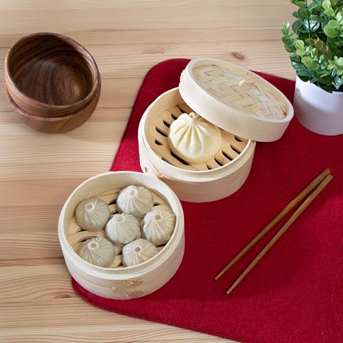 2 Tier Bamboo Steamer Baskets (6 inch - bamboo)