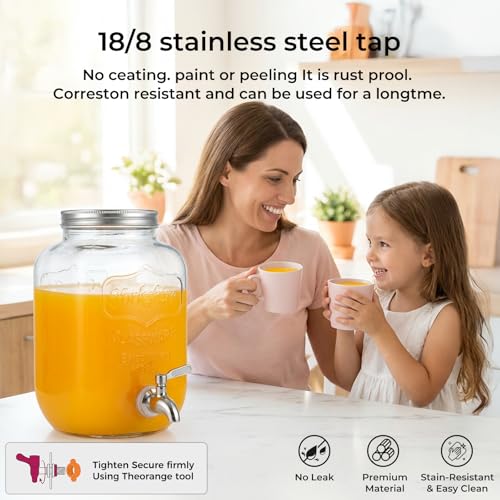2 Gallon Glass Drinks For Parties With Stand.Stainless Steel Spigots & Metal Stand (2 Gallon Double With Stand)