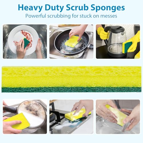24 Pack Heavy Duty Scrub Sponges (Yellow/Green / 24Count (Pack of 1))