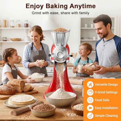 Grain Mill Attachment for KitchenAid (Silver)