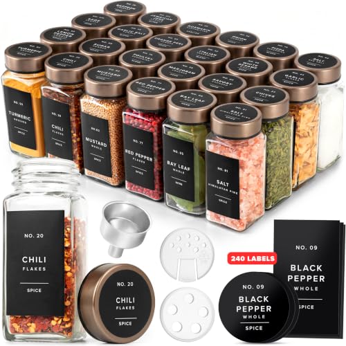 Glass Spice Jars with Label (Champagne Bronze Stainless Steel Lid)
