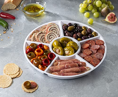 6 Sectional Round Plastic Serving Tray (White)