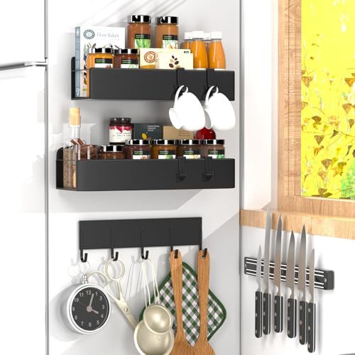 4 Pack Magnetic Spice Rack for Refrigerator (Black / 4Pack-2)
