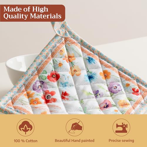 Pot Holders 100% Cotton Potholders (039 - Summer Whisper / 8" x 8" (Pot Holder Pack of 2))