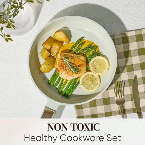 Ceramic Cookware Set Nonstick (Light Green / 14 Piece)