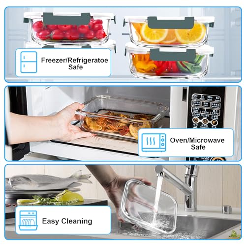 5 PACK 36 OZ Glass Meal Prep Containers Set with Lids (5 Count)